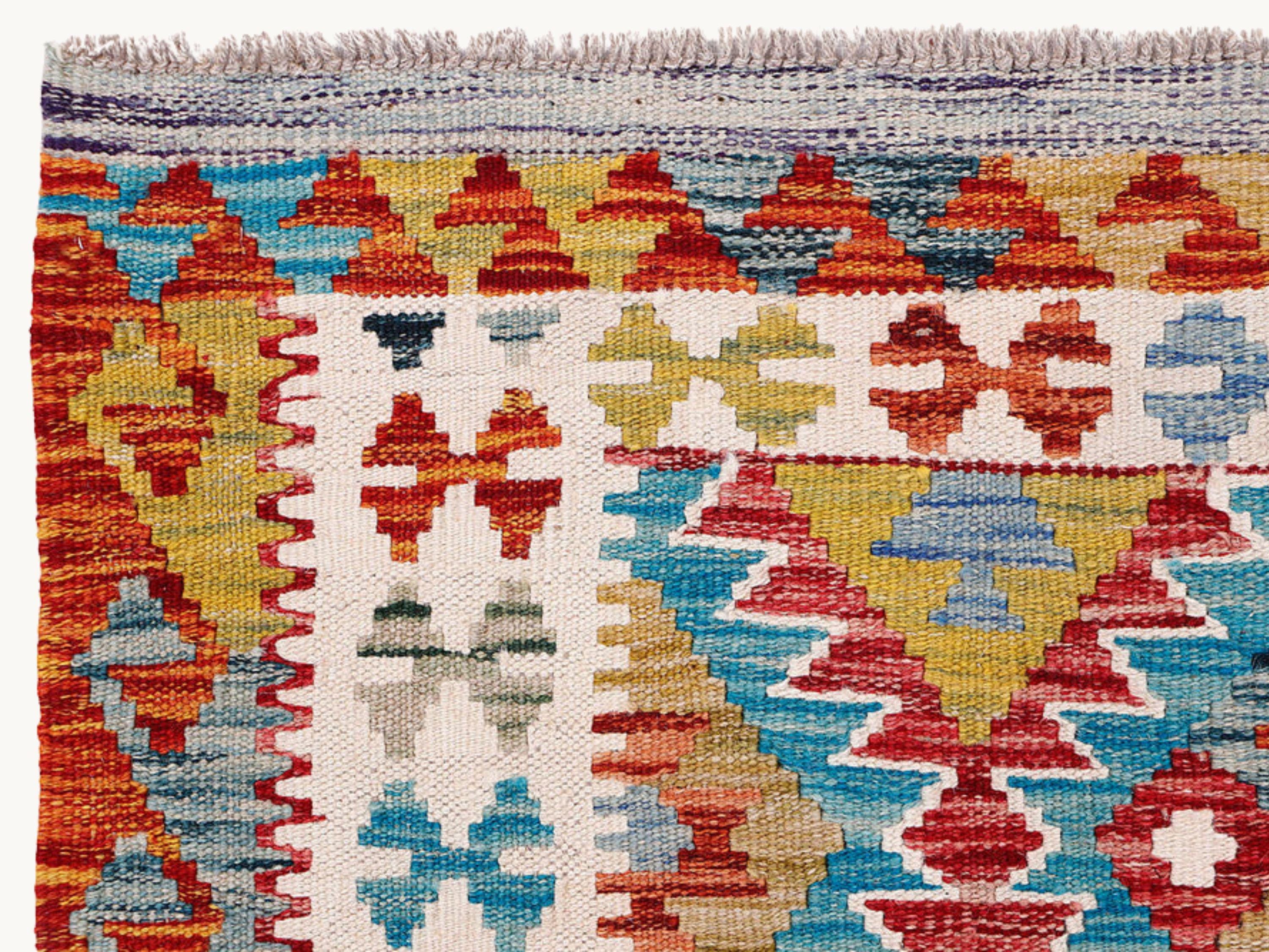 3x5 Colorful Kilim Rug, Handmade Wool Flatweave Area Rug in Red Teal and Gold, Afghan Tribal Geometric Living Room Decor