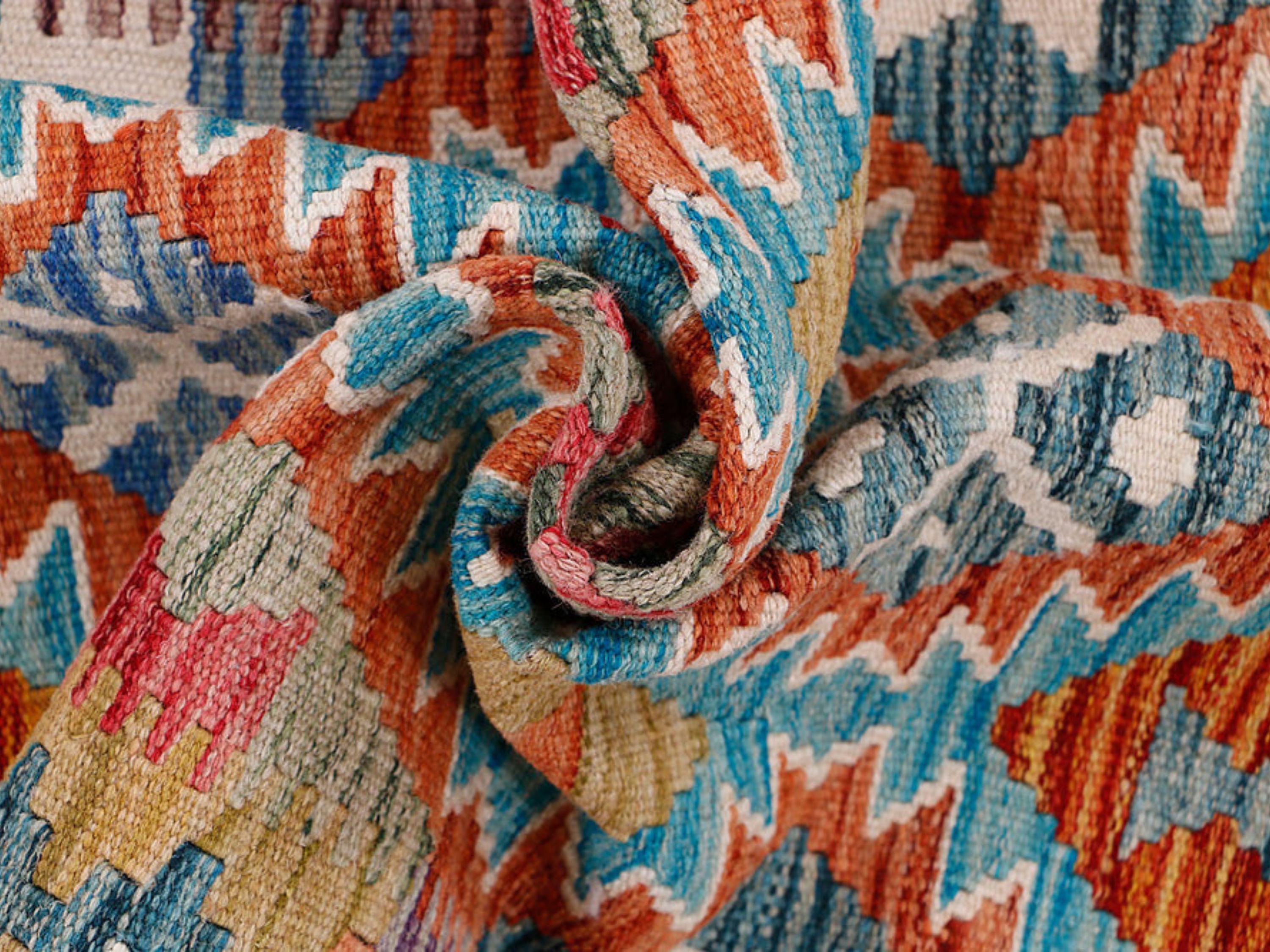3x5 Terracotta Kilim Rug, Handmade Wool Flatweave Small Area Rug, Afghan Tribal Diamond Coral Teal Decor