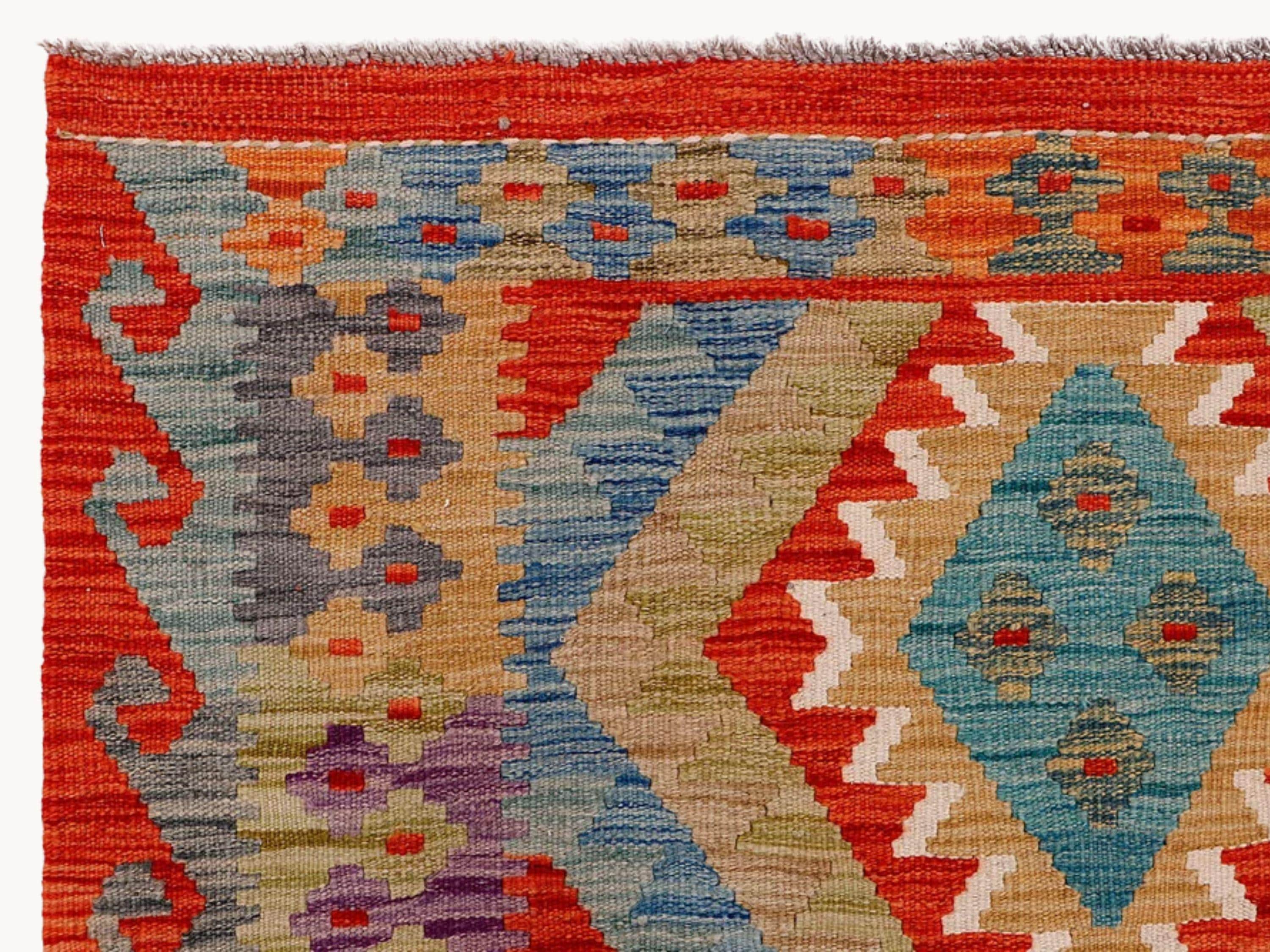 5x7 Kilim Rug, Handwoven Afghan Wool Area Rug, Natural Veggie Dye Multicolor Diamond Bohemian Living Room Bedroom Decor