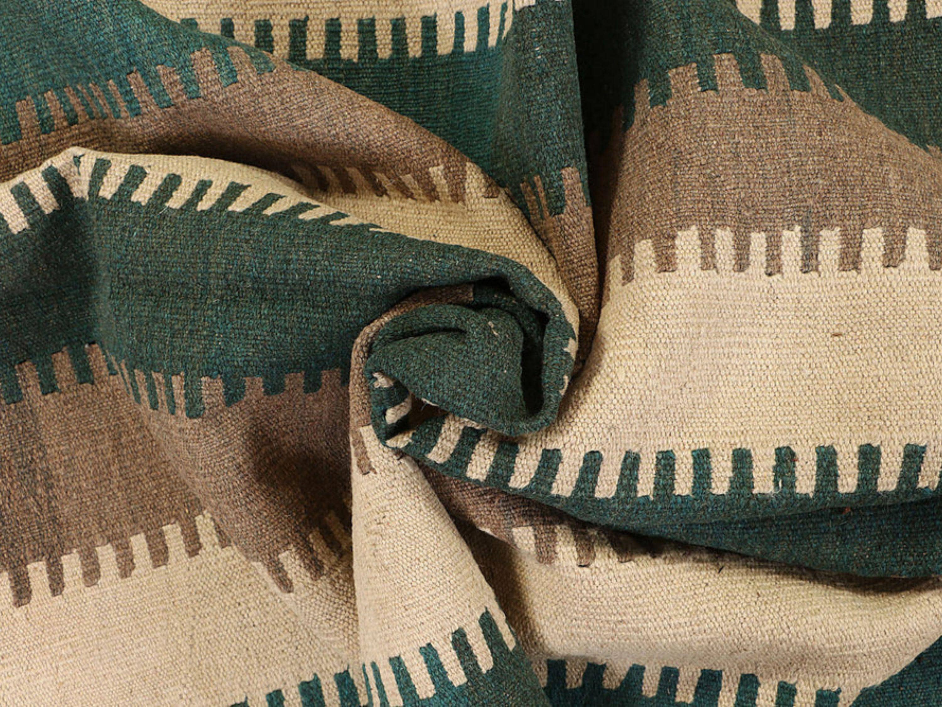 9x12 Flatweave Kilim Rug, Sage Green Striped Afghan Wool Area Rug, Handwoven Veggie Dye Neutral Living Room Decor
