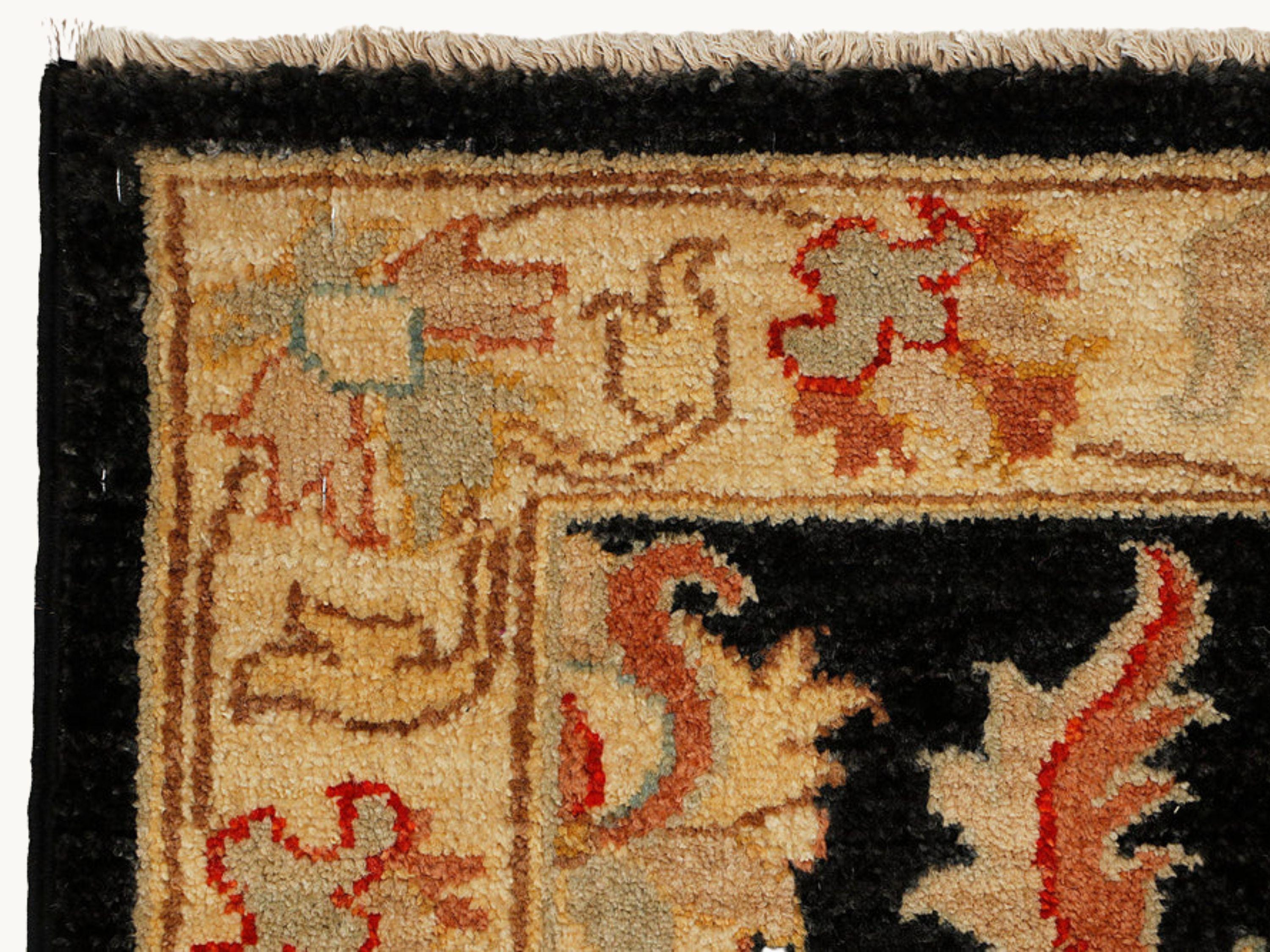 3x8 Ziegler Runner Rug, Black Persian Style Floral Wool Carpet, Hand Knotted Hallway Entryway Decor