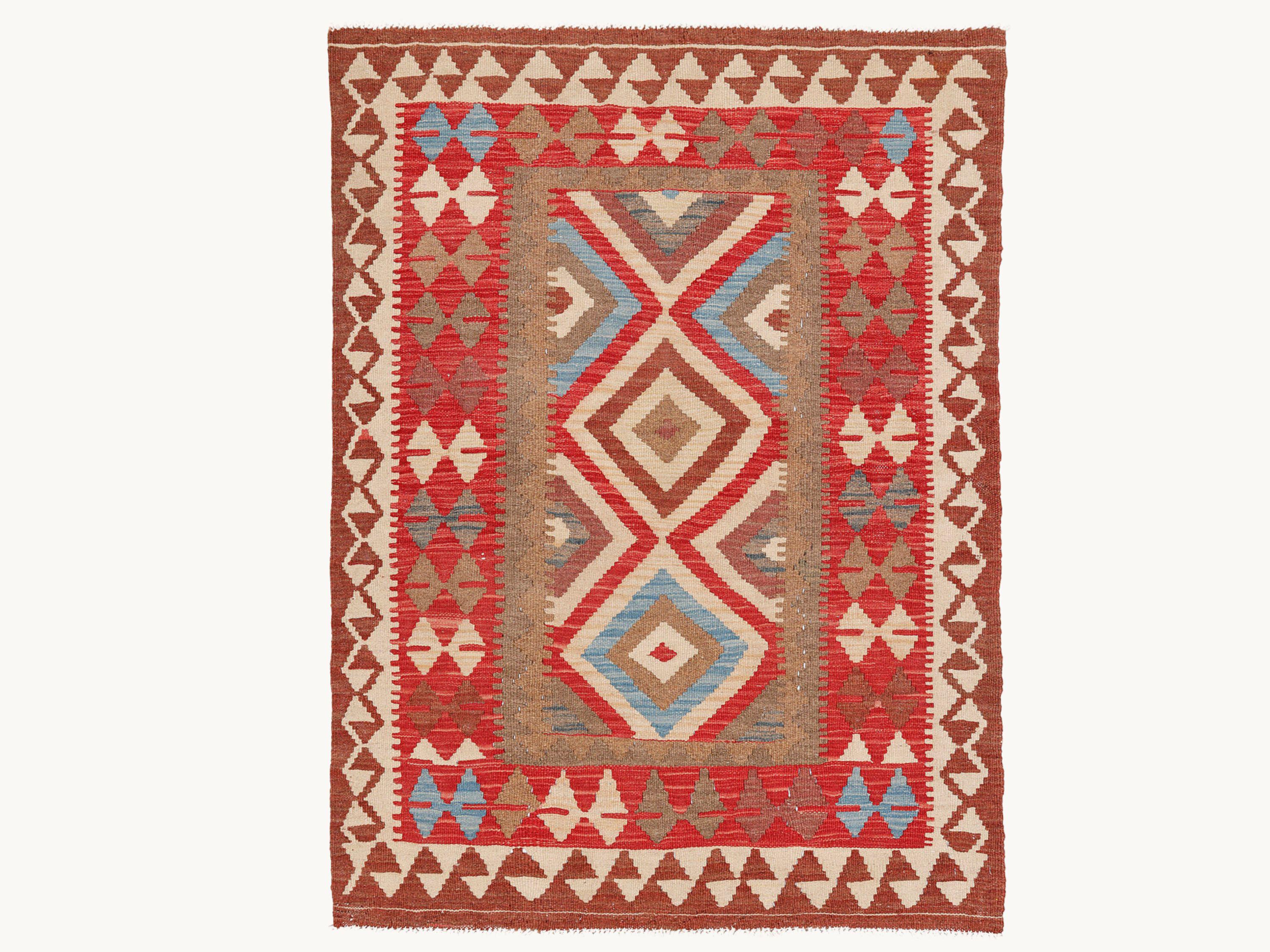 3x5 Afghan Kilim Rug, Multicolor Diamond Medallion Wool Flatweave, Handmade Tribal Bedroom Accent Decor
