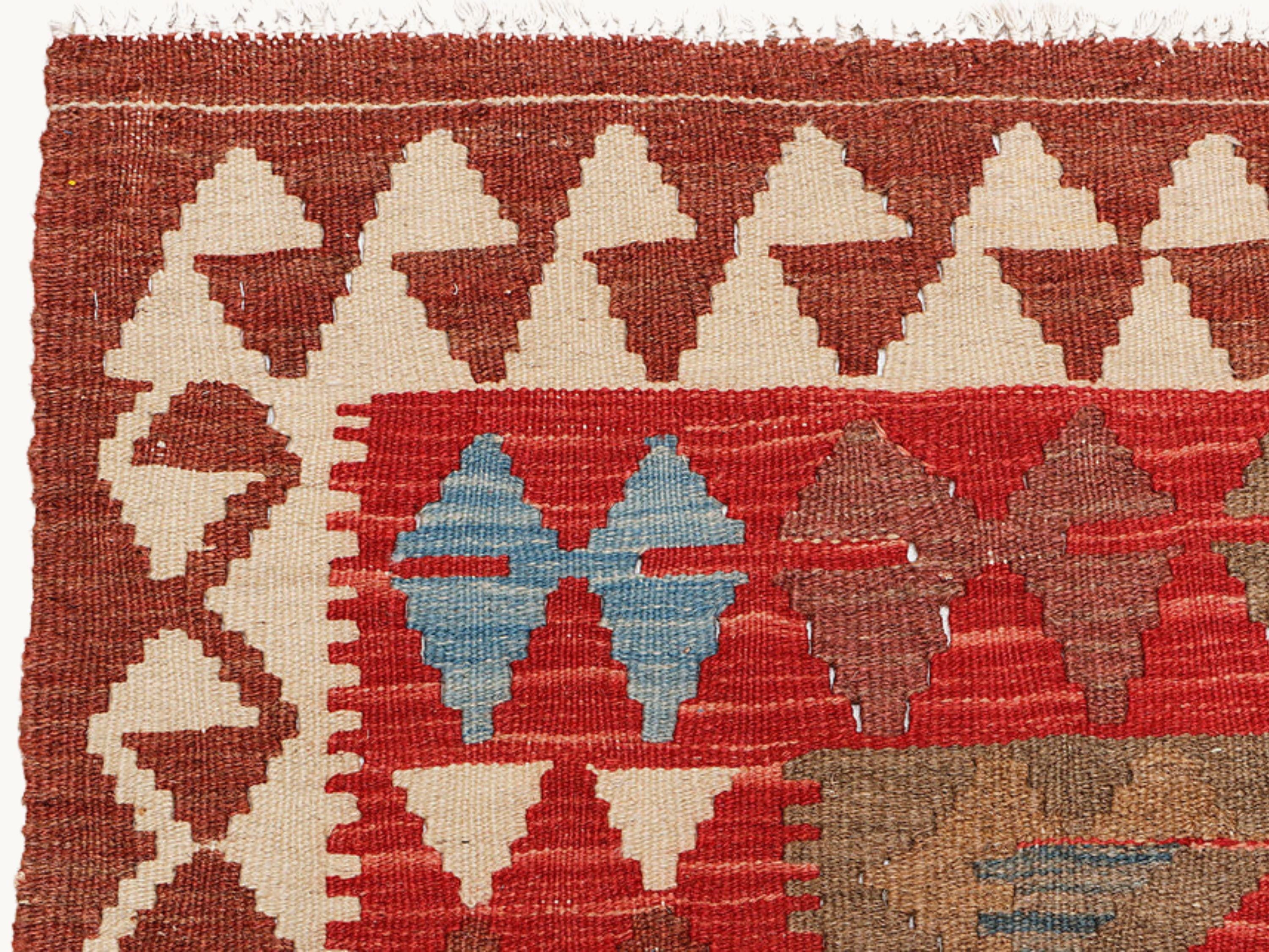 3x5 Afghan Kilim Rug, Multicolor Diamond Medallion Wool Flatweave, Handmade Tribal Bedroom Accent Decor