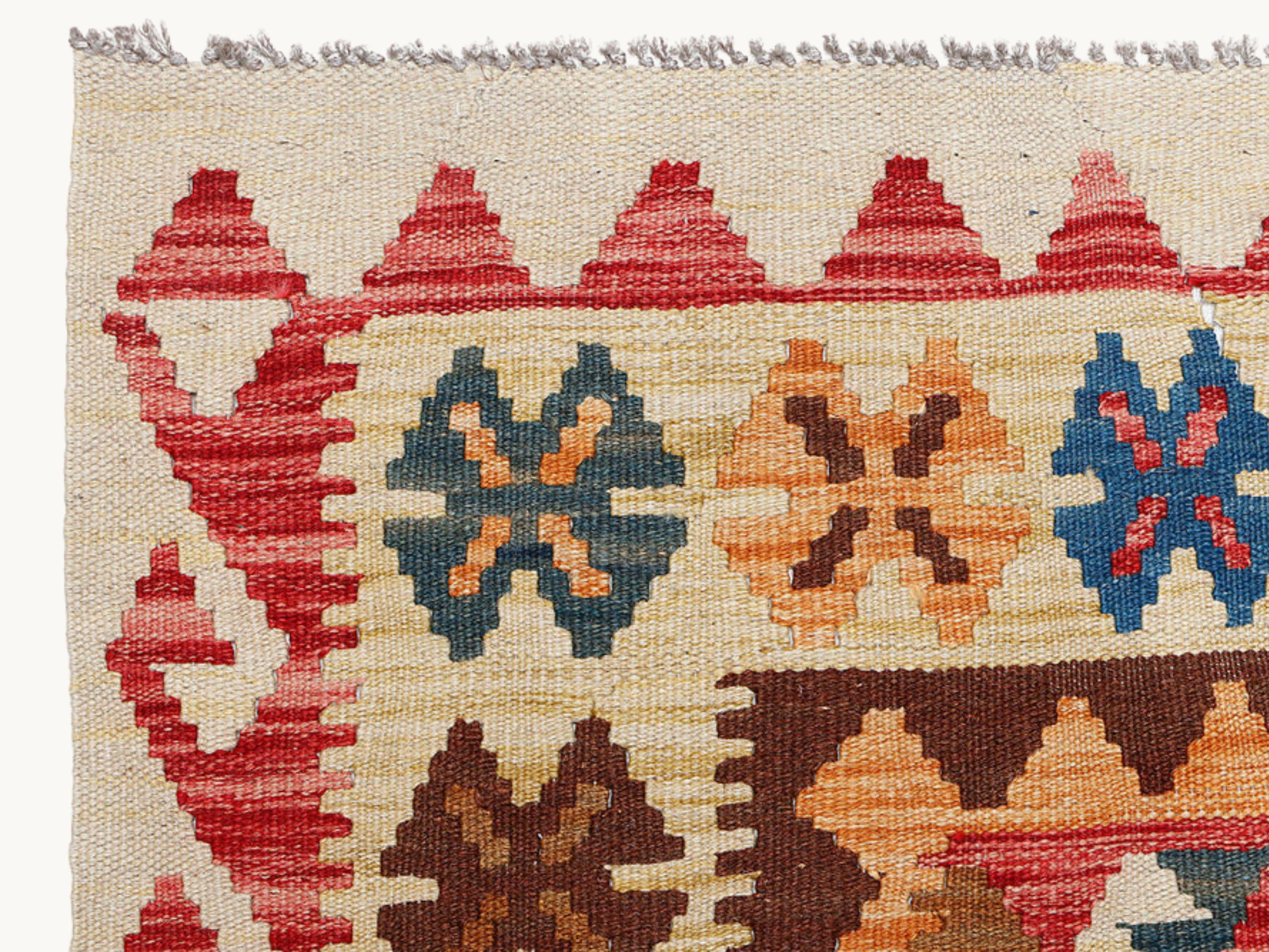 3x5 Blue Gold Kilim Rug, Teal Orange Afghan Wool Flatweave Area Rug, Handwoven Veggie Dye Tribal Medallion Bedroom Decor