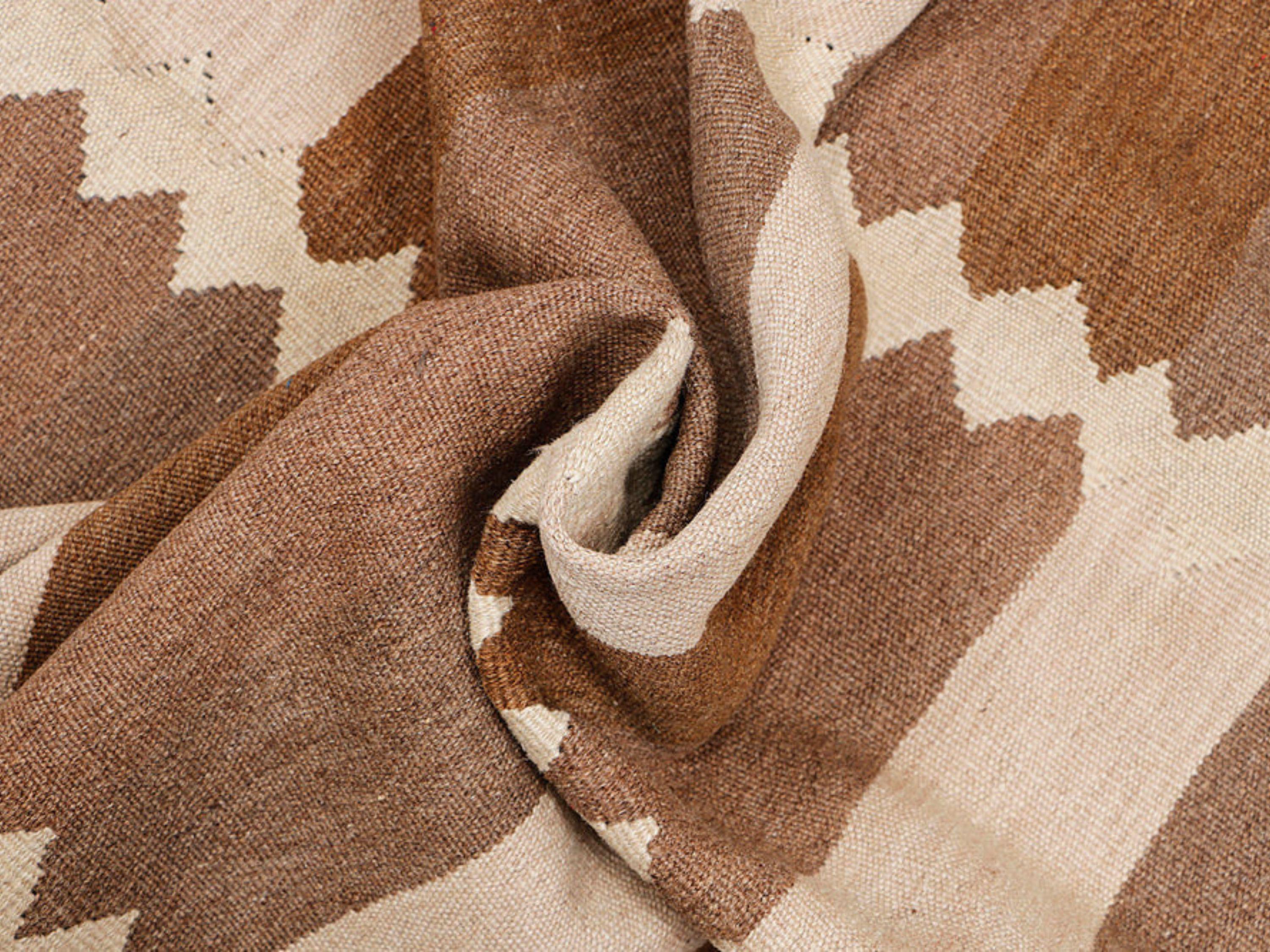 5x7 Kilim Rug, Handmade Flatweave Wool Area Rug in Terracotta and Ivory, Afghan Tribal Abstract Living Room Decor