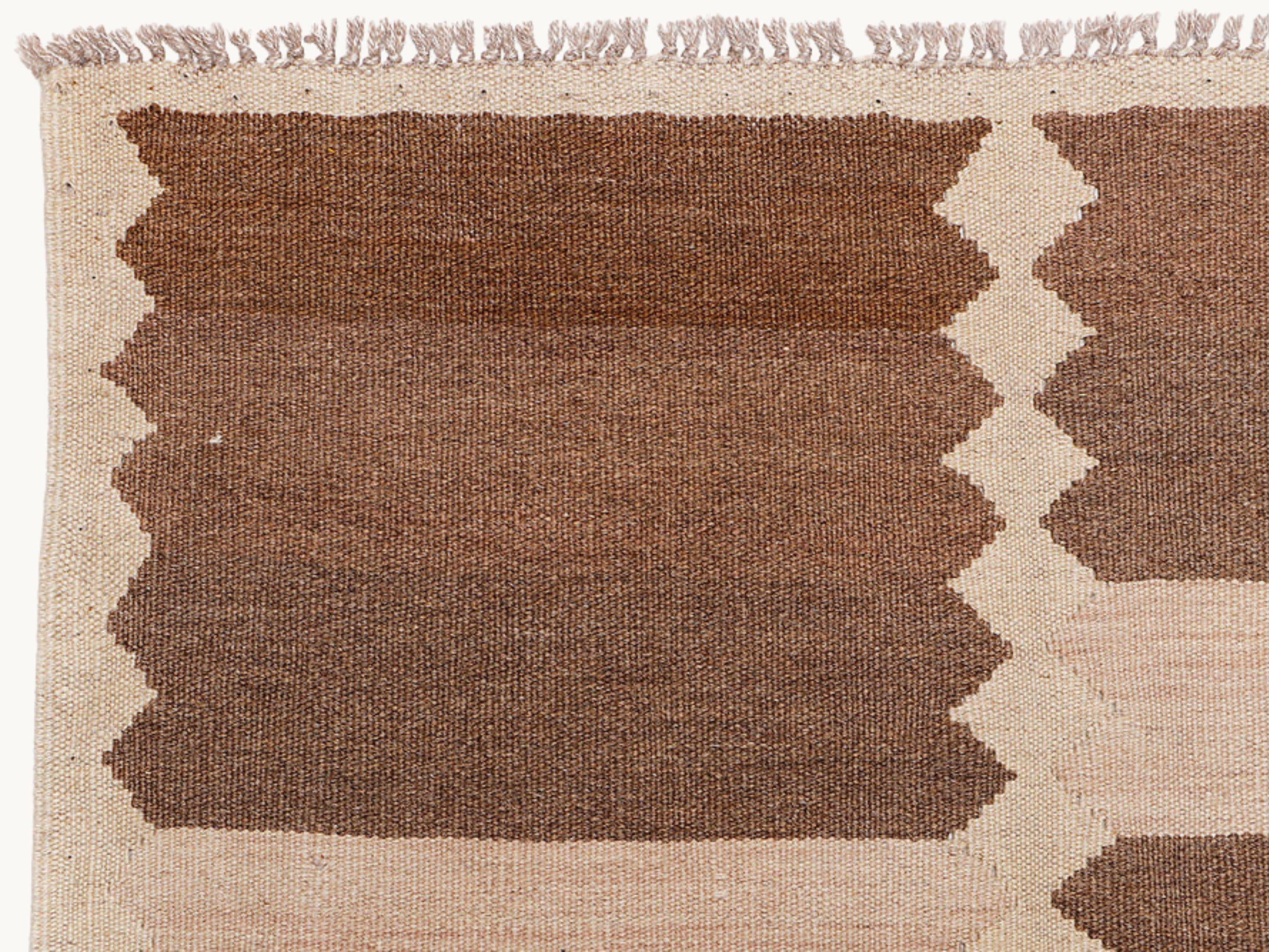5x7 Kilim Rug, Handmade Flatweave Wool Area Rug in Terracotta and Ivory, Afghan Tribal Abstract Living Room Decor