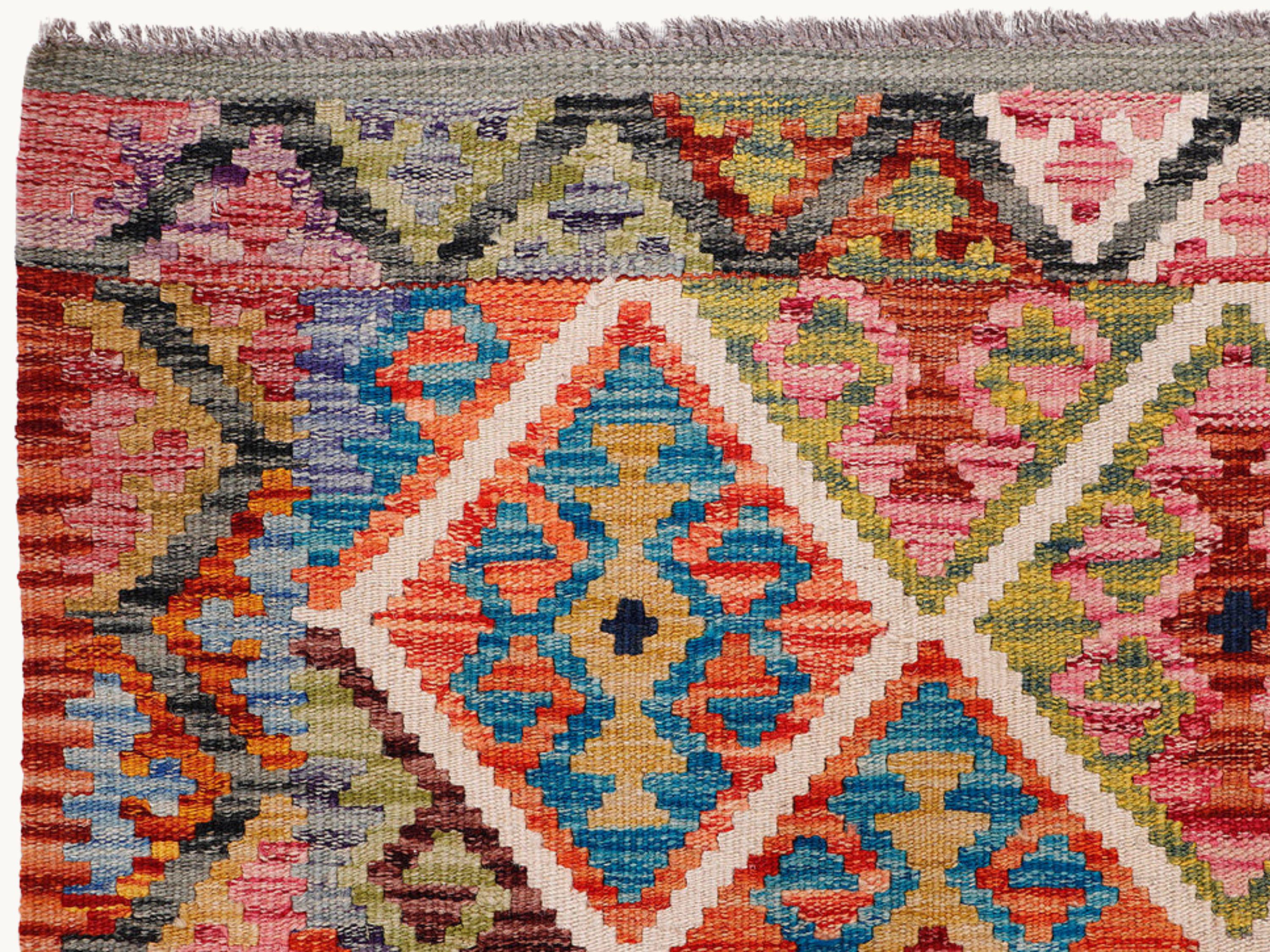 3x5 Afghan Kilim Rug, Handmade Wool Flatweave Area Rug, Natural Veggie Dye Multicolor Geometric Boho Entryway Kitchen Decor