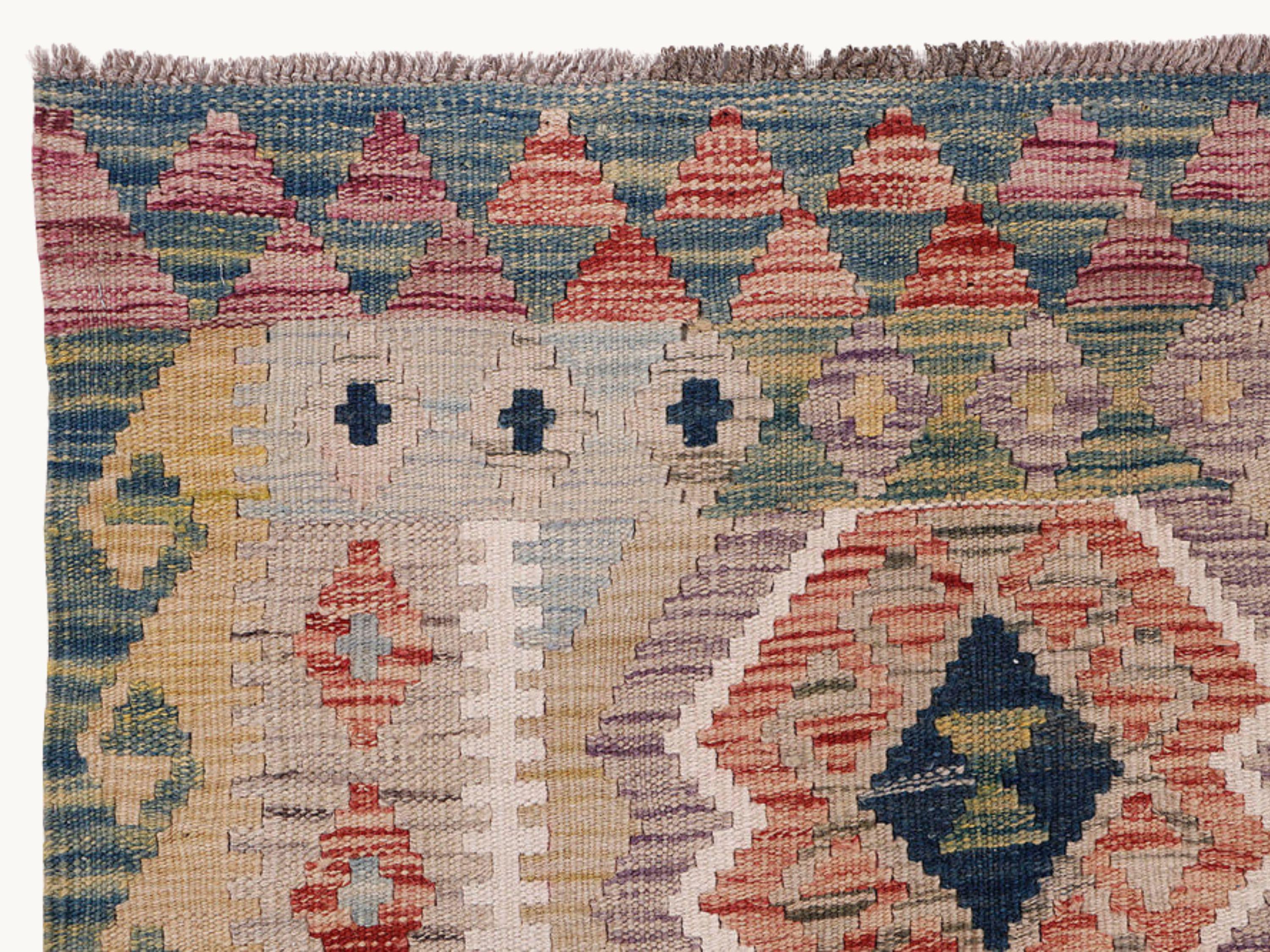 4x6 Kilim Rug, Muted Afghan Wool Flatweave Area Rug, Natural Veggie Dye Sage Green Navy Cream Neutral Bedroom Decor