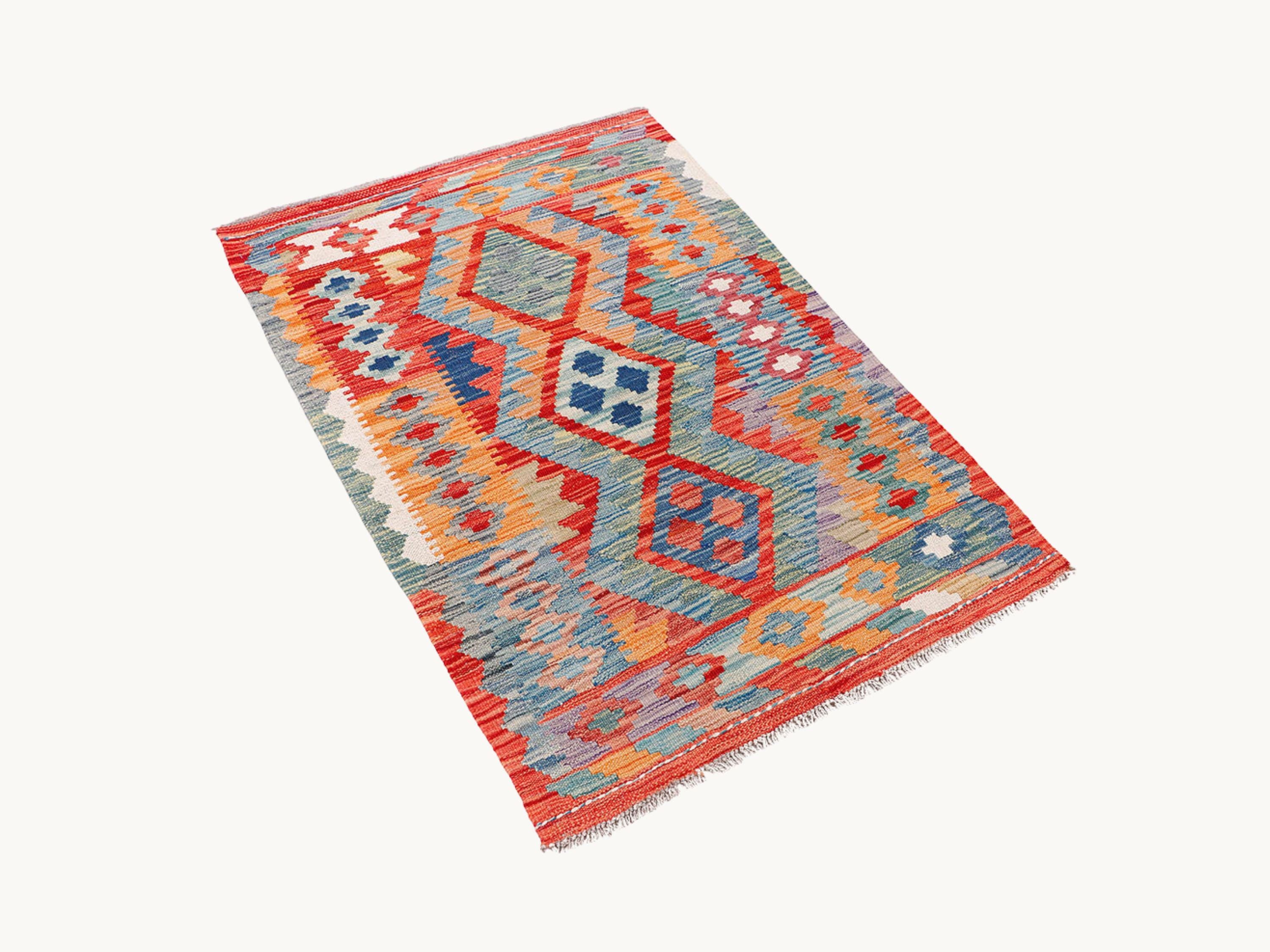 3x4 Kilim Rug, Small Afghan Wool Flatweave Accent Rug, Handwoven Veggie Dye Multicolor Entryway Kitchen Decor