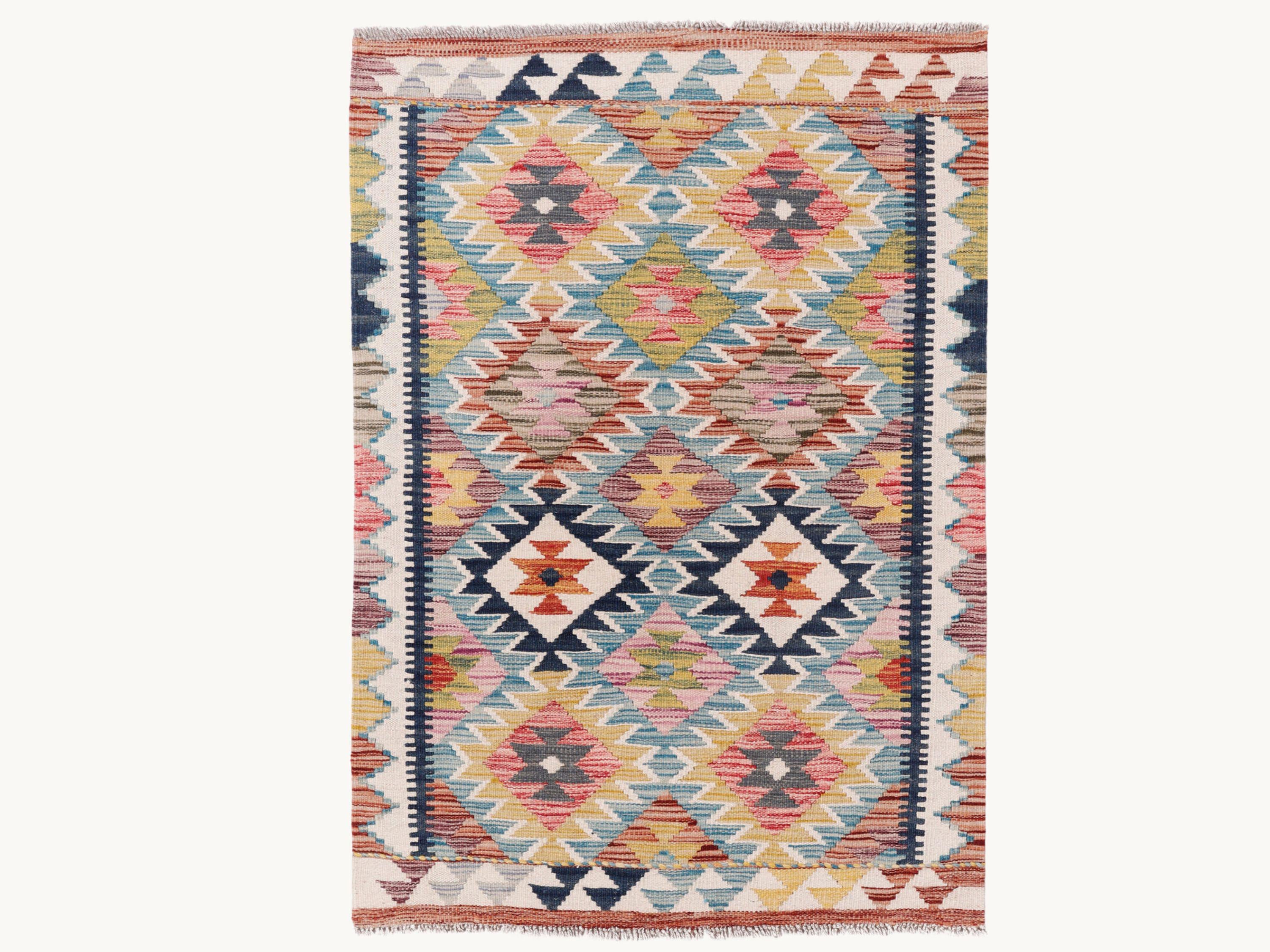 2.6x4 Kilim Rug, Small Afghan Wool Flatweave Accent Rug, Pastel Veggie Dye Pink Blue Hallway Kitchen Bedside Decor