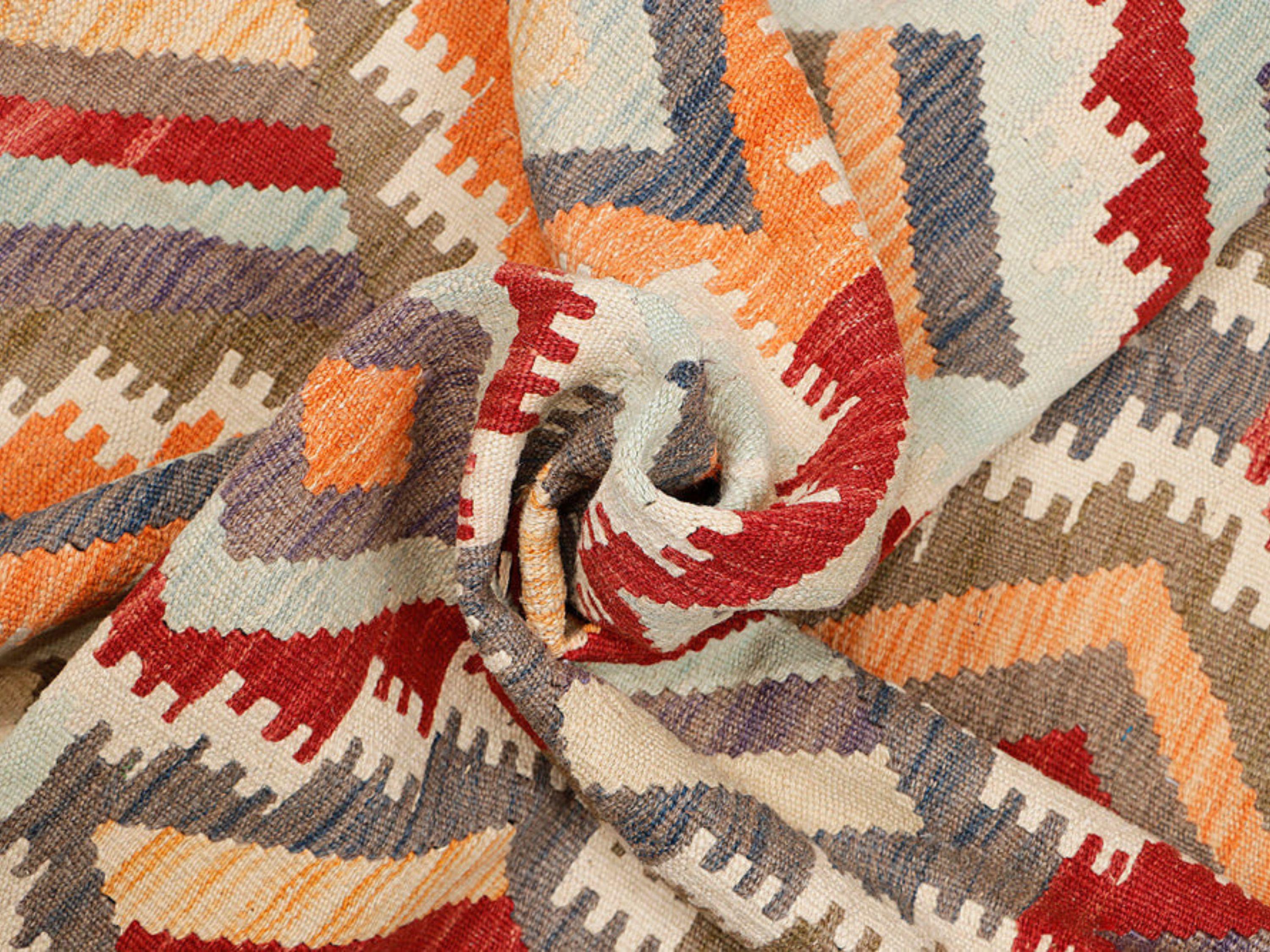 6.6x10 Kilim Rug, Large Cream Ivory Afghan Wool Flatweave Area Rug, Handwoven Veggie Dye Red Diamond Living Room Decor