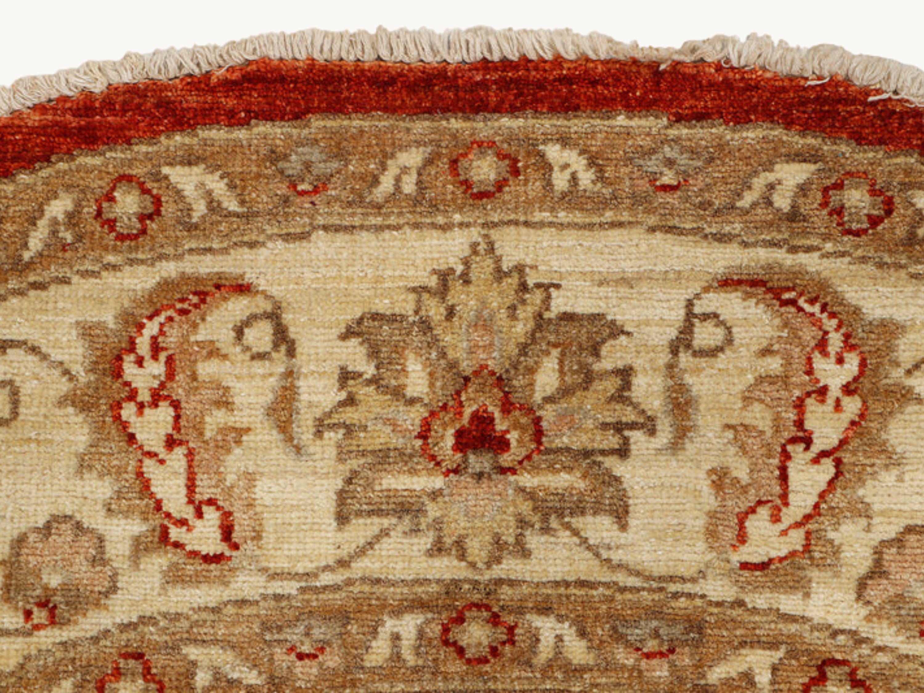 5x5 Ziegler round Rug, Red Persian Style Medallion Wool Carpet, Hand Knotted Traditional Floral Decor