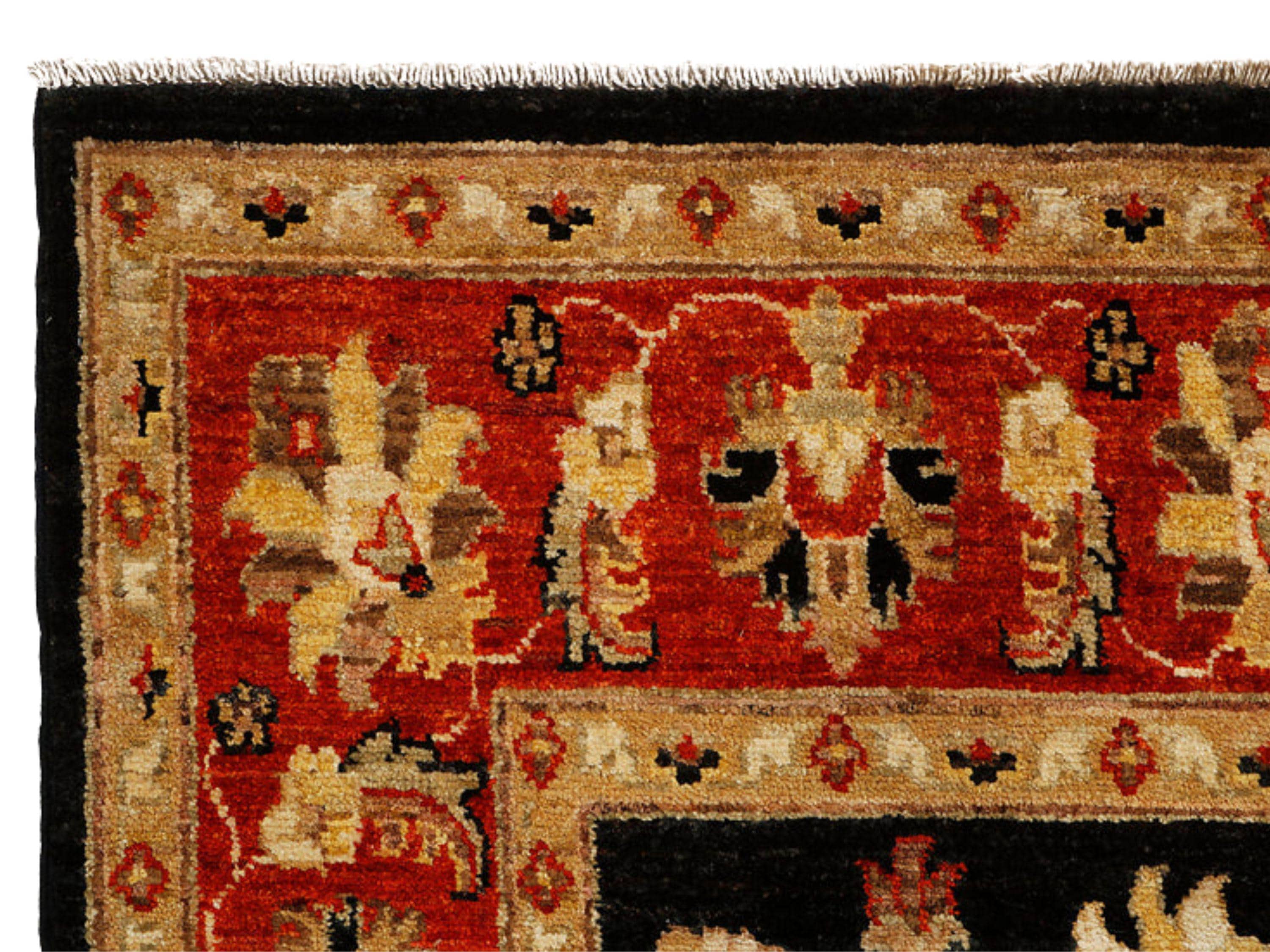 5x7 Ziegler Area Rug, Black Persian Style Medallion Wool Carpet, Hand Knotted Red Border Living Room Decor