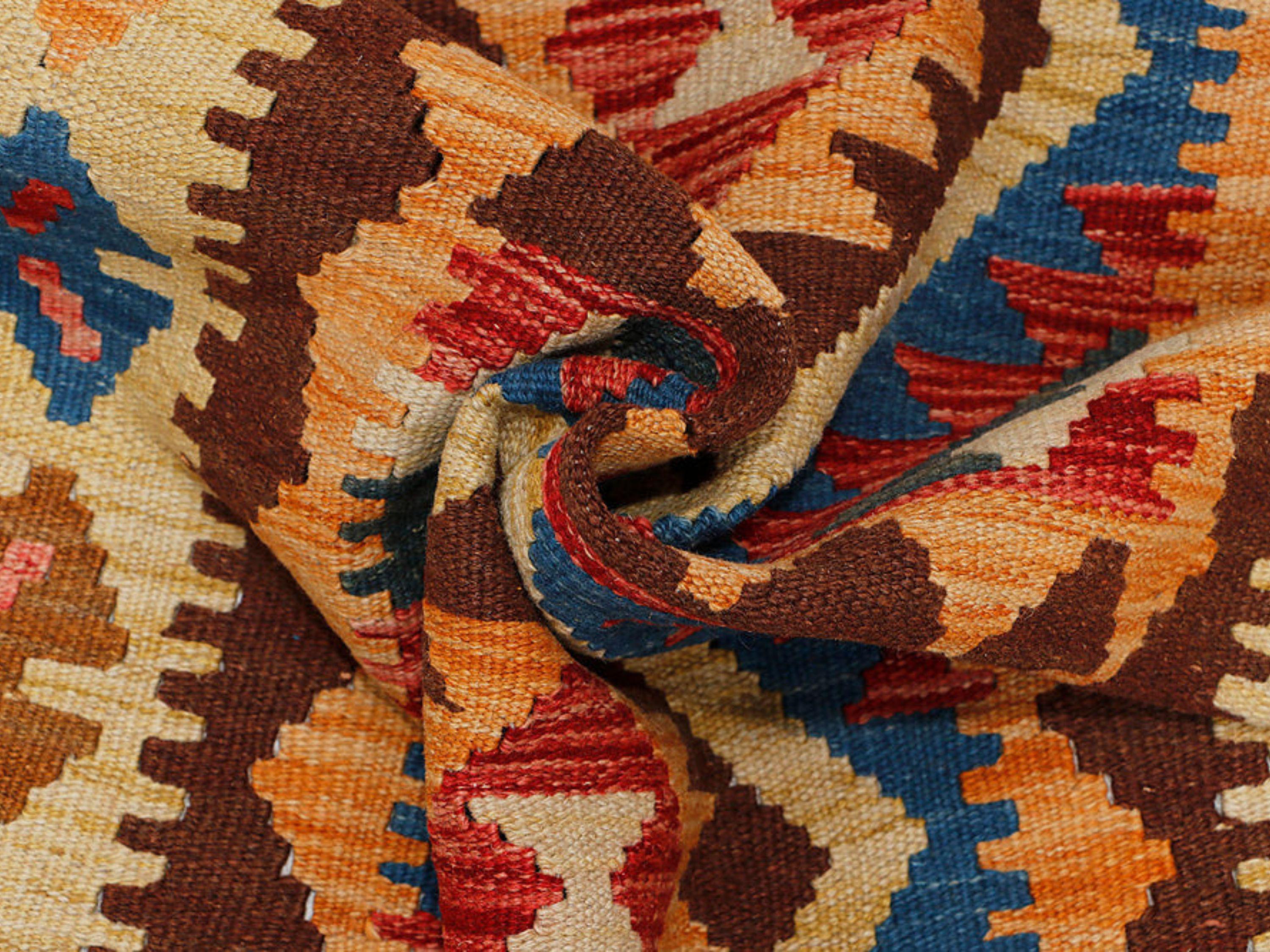 3x5 Blue Gold Kilim Rug, Teal Orange Afghan Wool Flatweave Area Rug, Handwoven Veggie Dye Tribal Medallion Bedroom Decor